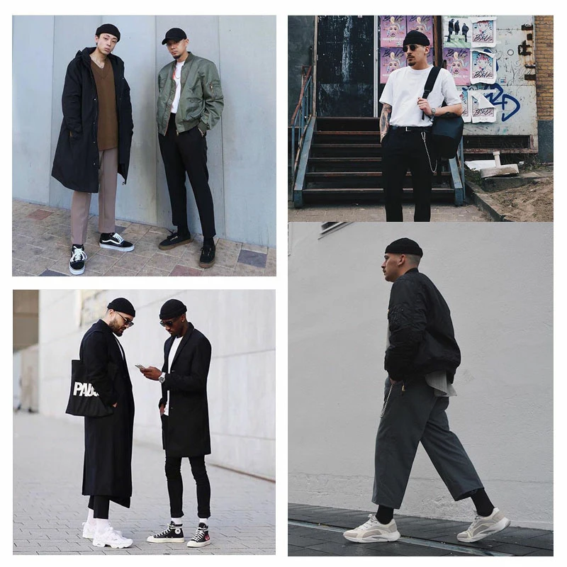 New Knitted Beanie Hat Men Skullcap Women Winter Warmer Retro Brimless Baggy Melon Cap Black Cuff Docker Beanies Hats For Men