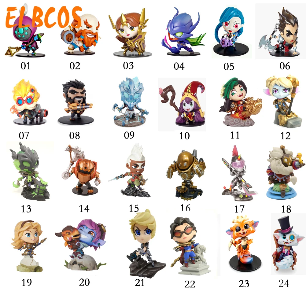 ELBCOS jax jinx Leona Gragas Kha\'Zix Darius thresh Heimerdinger Lulu Tristana Poppy Nautilus 10cm/3.9\'\' Figures Model Toys