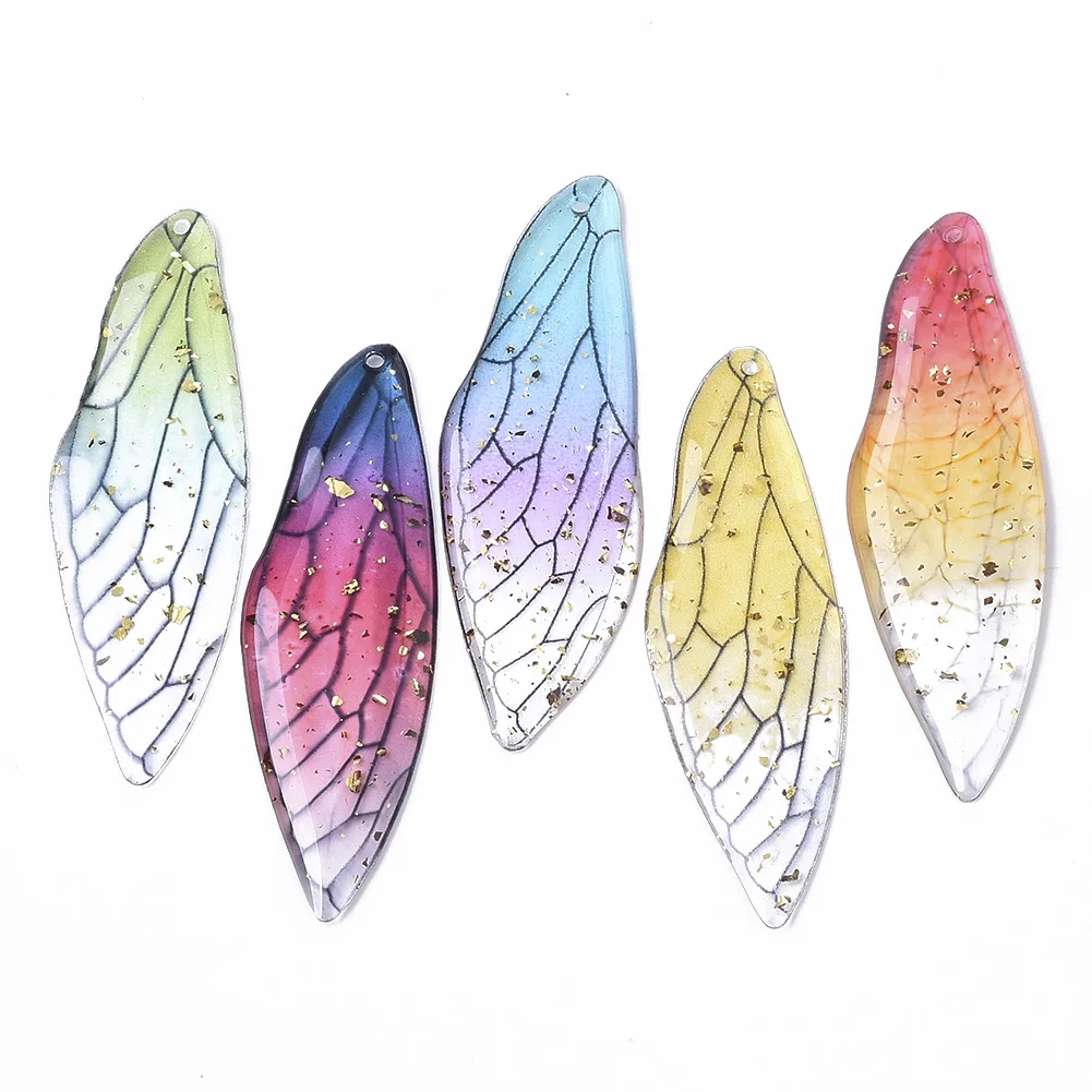 50Pcs Transparent Epoxy Resin Charms Artificial Butterfly Wing Pendants with Gold Foil DIY Drop Earrings Necklace Jewelry Making