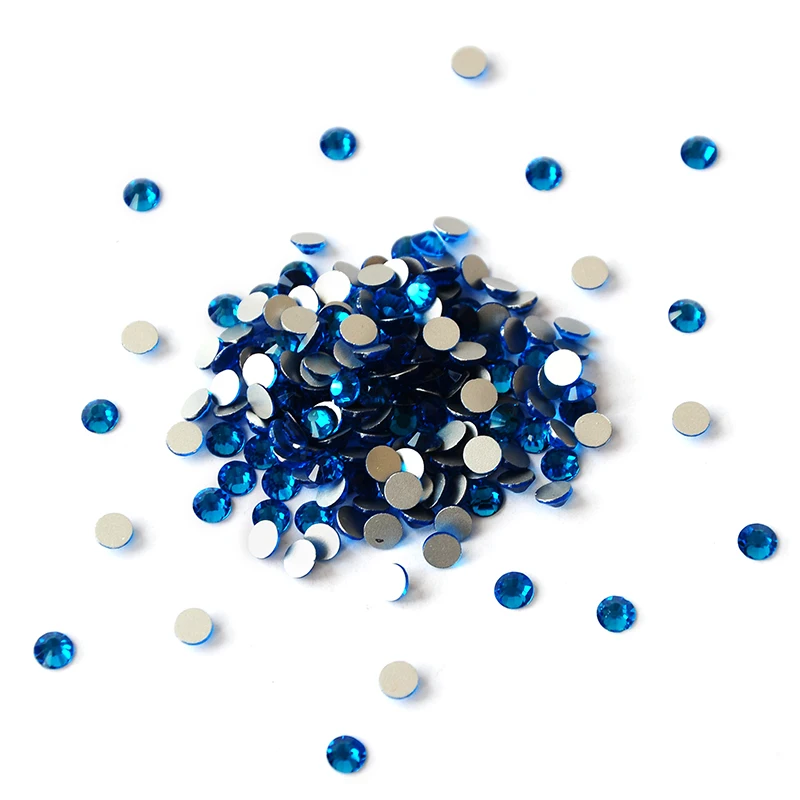 Non Hot Fix Rhinestone Capri Blue Color Different Size Crystal Glass Flatback Crystal Strass For 3D DIY Nail Decoration