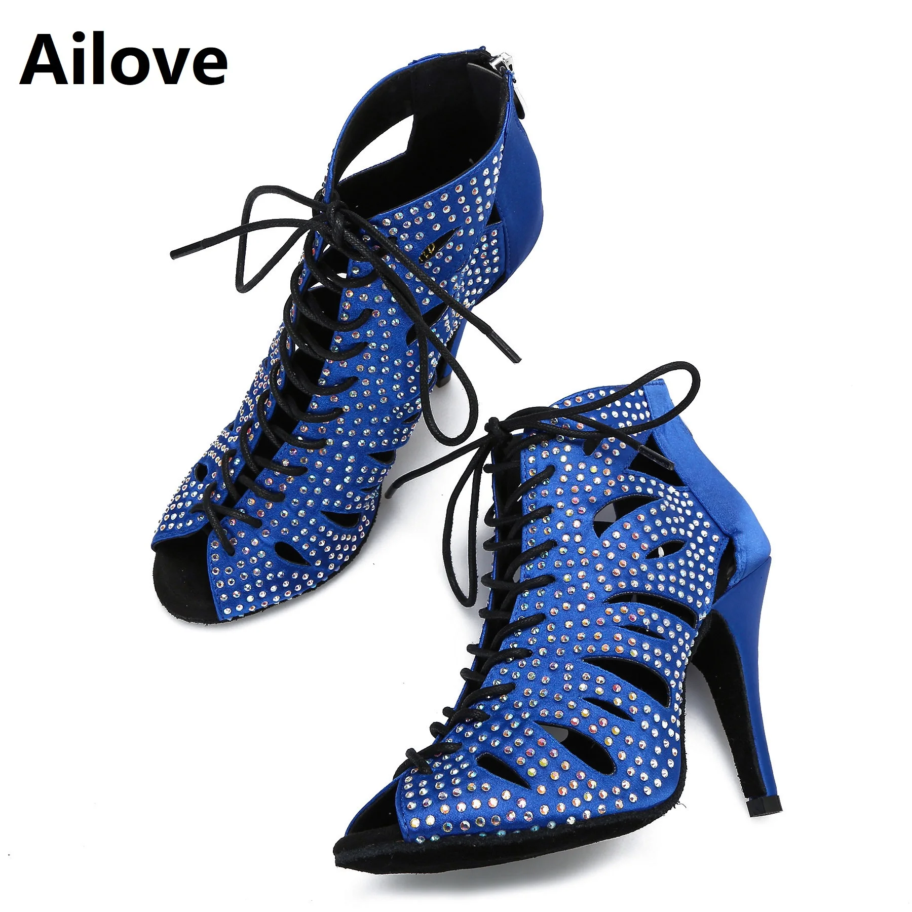 Women Social Ballroom Dance Ankle-High Boots Crystals Latin Salsa Tango Professional Indoor Sport Dancing Shoes S071