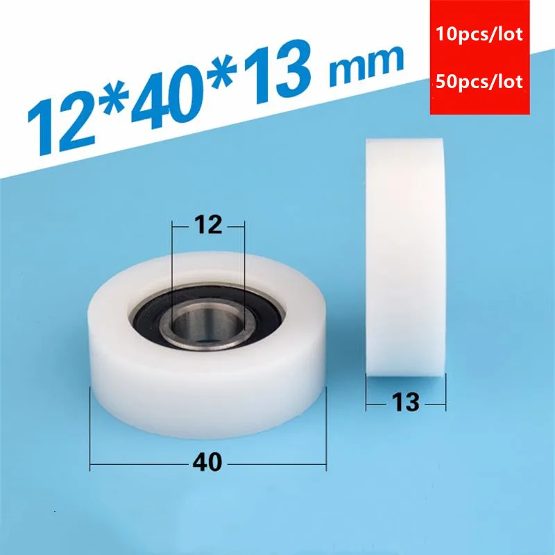 10pcs/50pcs 12*40*13mm flat roller 6001RS 6001 bearing POM plastic coated pulley guide wheel 12x40x13