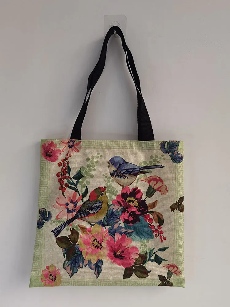 Heldere Kleuren Chinese Stijl Bloemen Gedrukt Grote Vrouwen Tas Cartoon Leuke Tak Vogel Schoudertas Eco Bescherming Dagelijks Handtassen