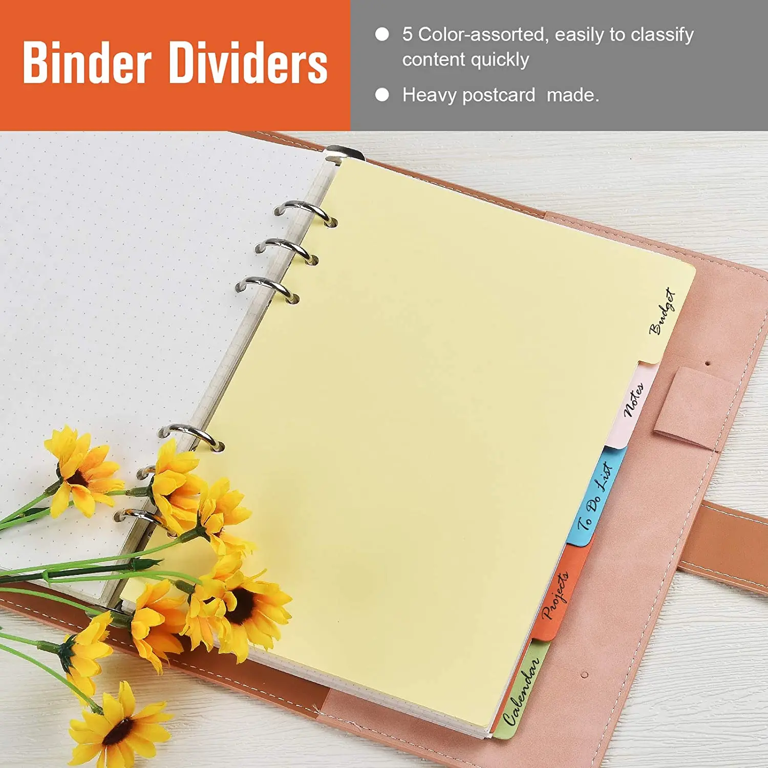 A6 Refillable Notebook Planner Organizer with 45 Refill Paper,5 Binder Dividers, 160 Index Tabs with Ruler, 2 Binder Pockets