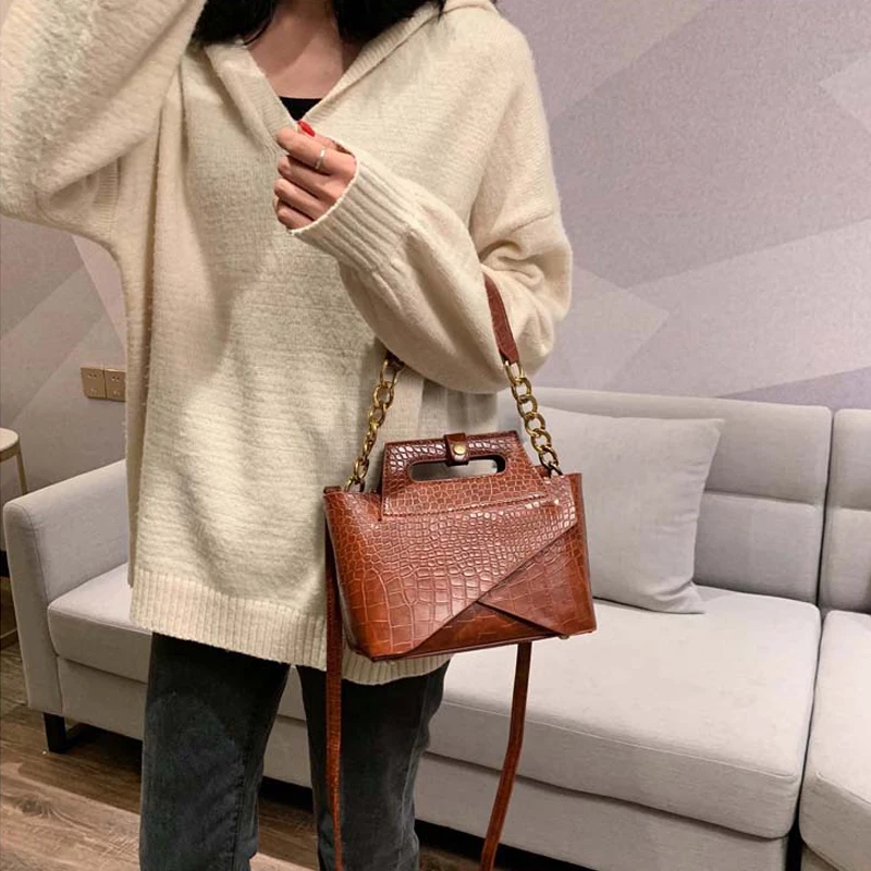 

2021 Women's Messenger Bag Small Flip Wallet Fashion Crocodile Ladies Shoulder Bag Designer Handbag Luxury Pu Leather Chain