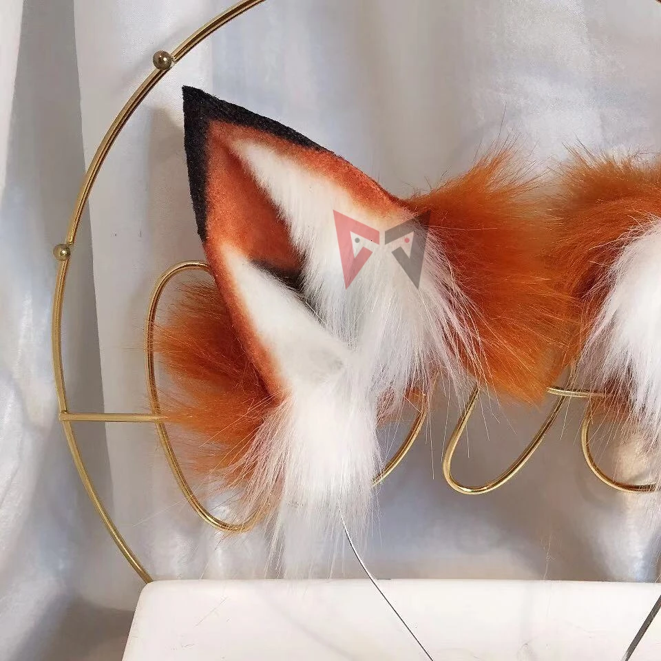 MMGG New Golden Red Fox Wolf Wolves  Ears Hairhoop Headwear Tail For Halloween Christmas Girl Women Costume Accessories