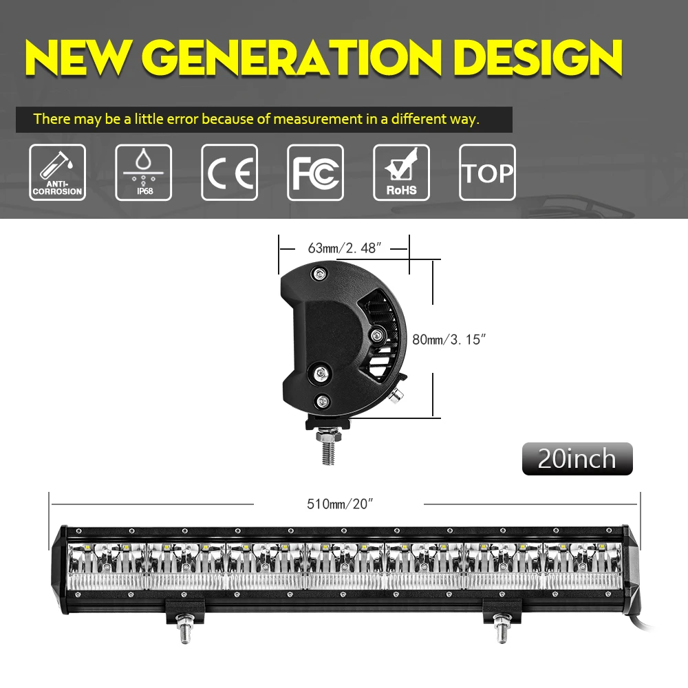 CO LIGHT 12D 20 inch Offroad Led Light Bar 420W Spot Flood Combo Beam Led Work Light 4x4 for Truck ATV SUV Boat 12V 24V Led Bar