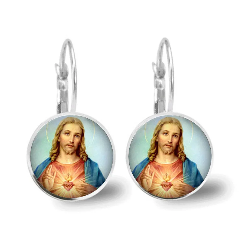 Christian Jesus Earrings Glass Dome Colored Earrings Women Girls Religious Jewelry Gift Wholesale Wholesale Transport