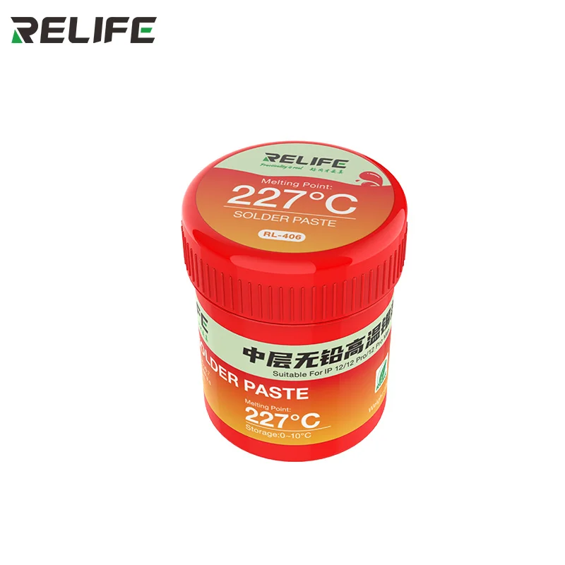 RELIFE RL- 406 227 ° Pasta de soldadura de alta temperatura sin plomo C, capa media, plantación de estaño para reparación de placa base de Iphone 12Pro Max
