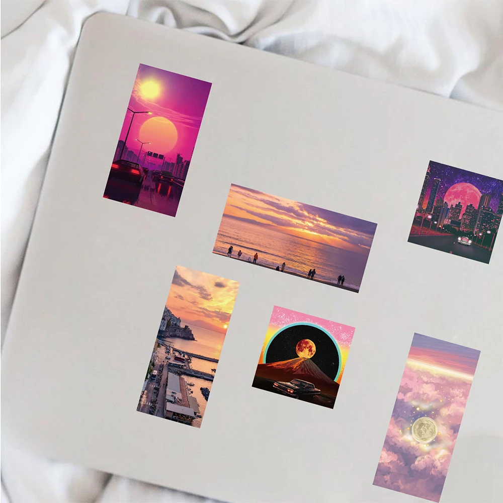 10/30/50pcs Sunset Aesthetic Stickers Ins Style Decals Illustration Decorative Scrapbook Phone Laptop Guitar Car Wall Kids Toy