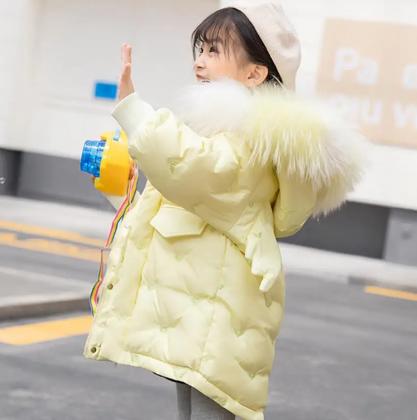 Children winter new thicken down jacket girls cute wing down coats kids big real fur collar tops children parker oufit ws1868