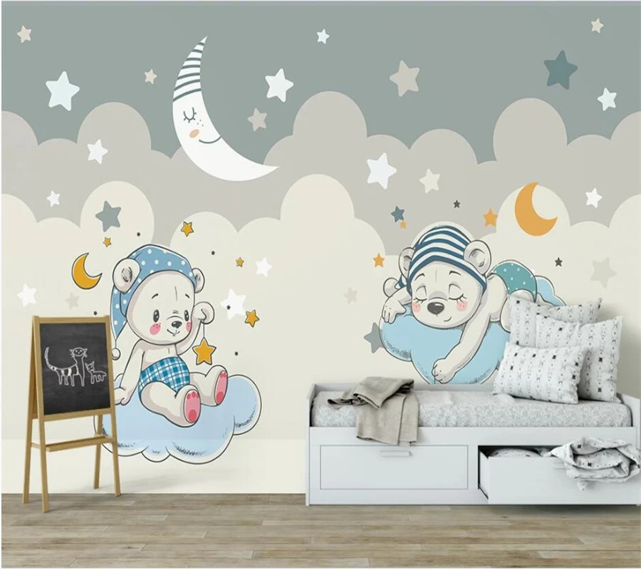 

mural Custom wallpaper 3d murals cartoon bear moon background wall living room bedroom children room wallpaper papel de pared