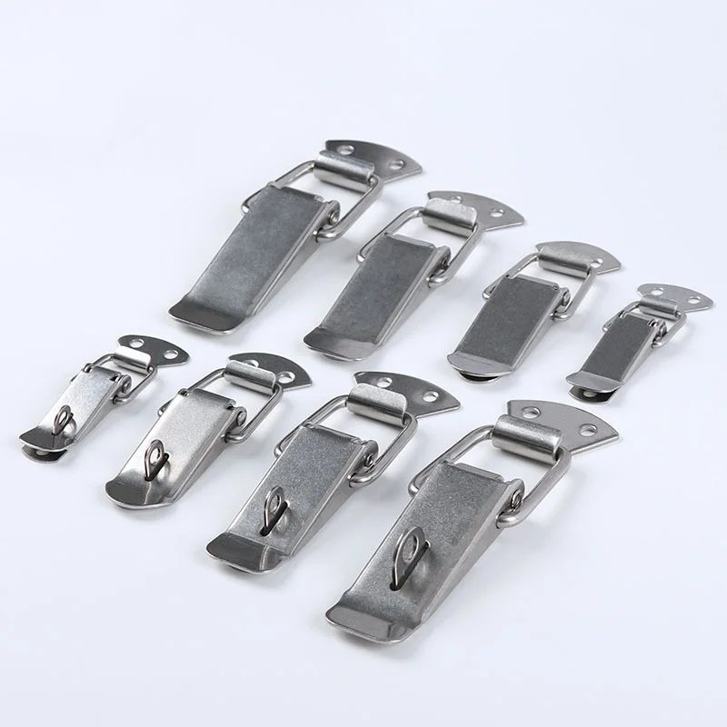 1-6PC Cabinet Box Locks Spring Loaded Latch Catch Toggle steel Hasps For Wooden case Sliding Door Window Furniture Hardware