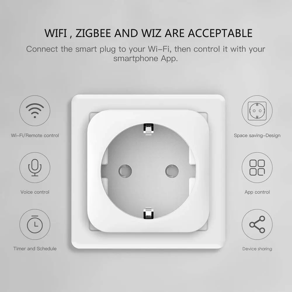 Smart Plug Wifi Wattimetro Smart Plug Socket with Wattmeter Tuya Wifi Smart Meter EU Single Sockets Compatible With Alexa Google