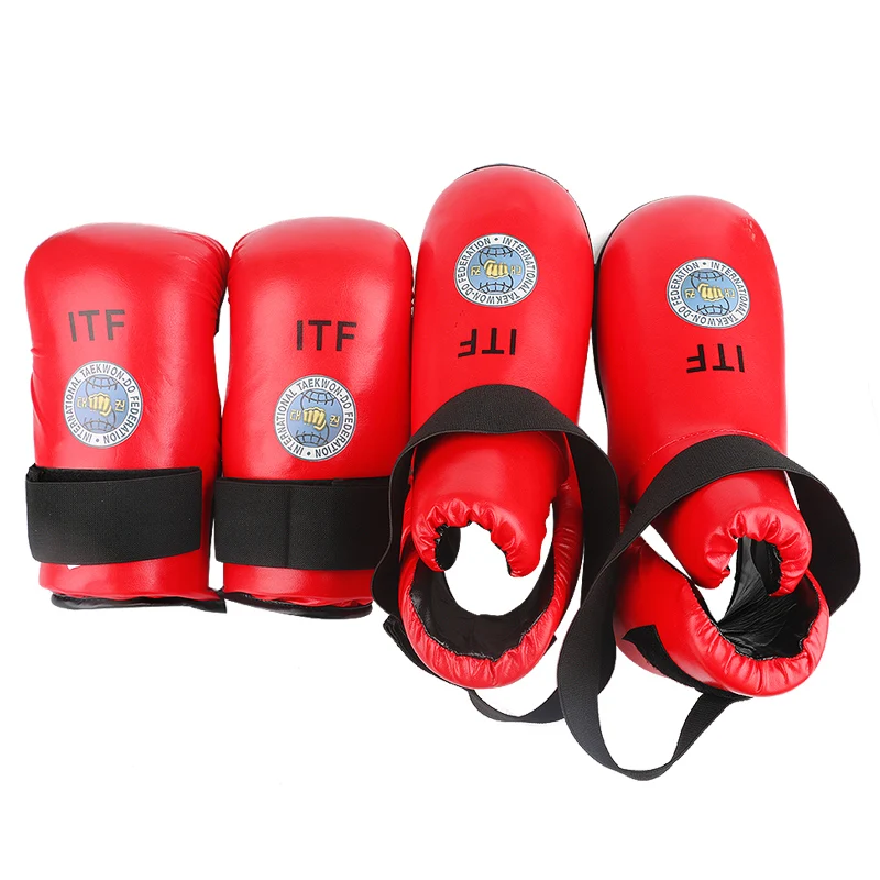 

High Quality Red Blue ITF Taekwondo Gloves Foot Ankle Guard Karate Hand guards Martial Arts Training Protector Equipment