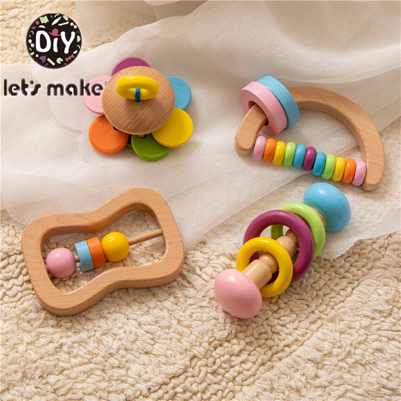 Let's Make 0-12 Months HOT SALE baby rattle Toys Colorful Wooden Blocks Music Rattles Graphic Cognition Early Educational Toys F