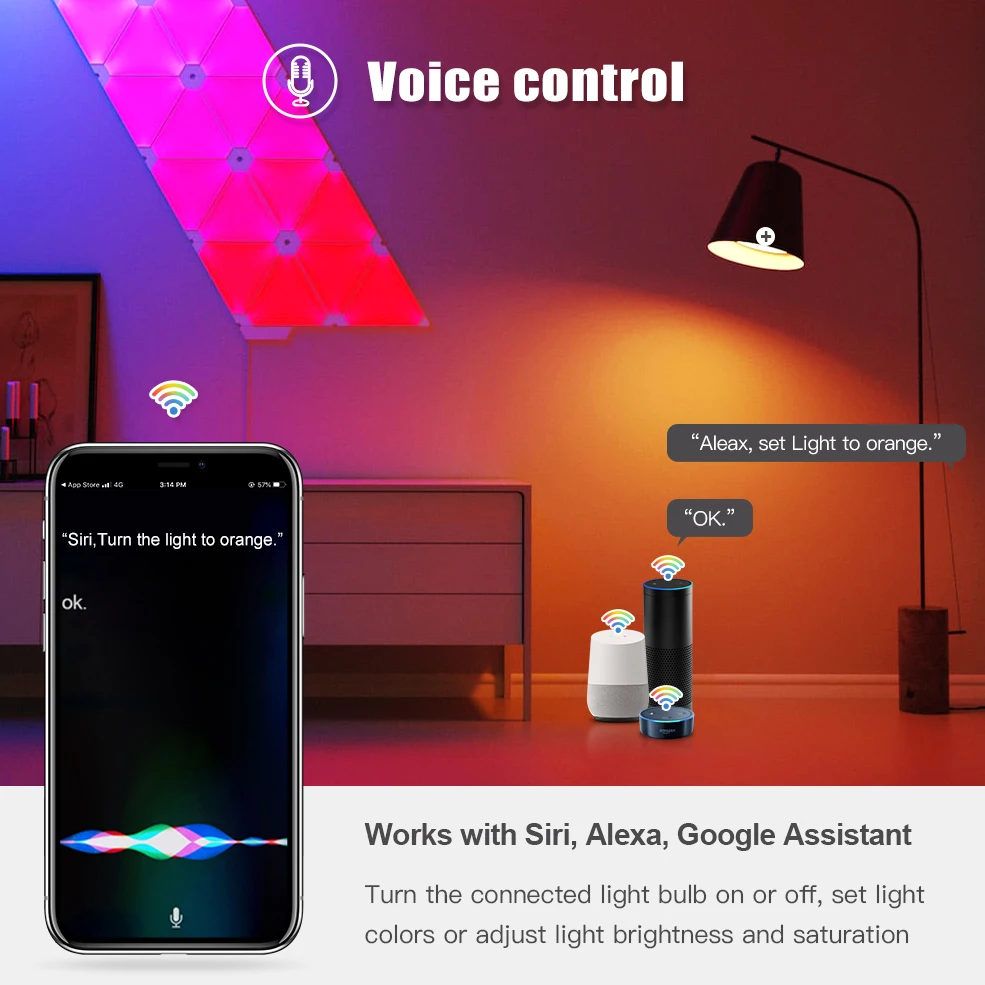 Wifi Smart LED Light Bulb RGB Warm White Cool White Remove Control 15W E26 E27 Application For IOS Siri Alexa Goole Assistant