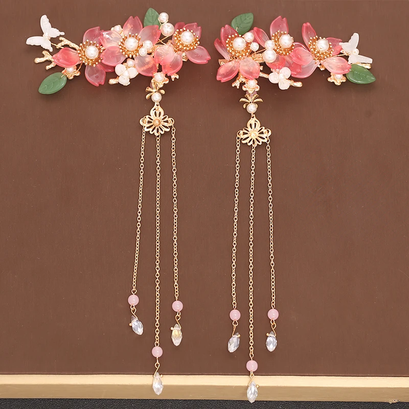 Headdress for Han Chinese Clothing Buyao Tassel a Pair of Hairclips Pearl Barrettes Side Antique Side Clip Hairpin