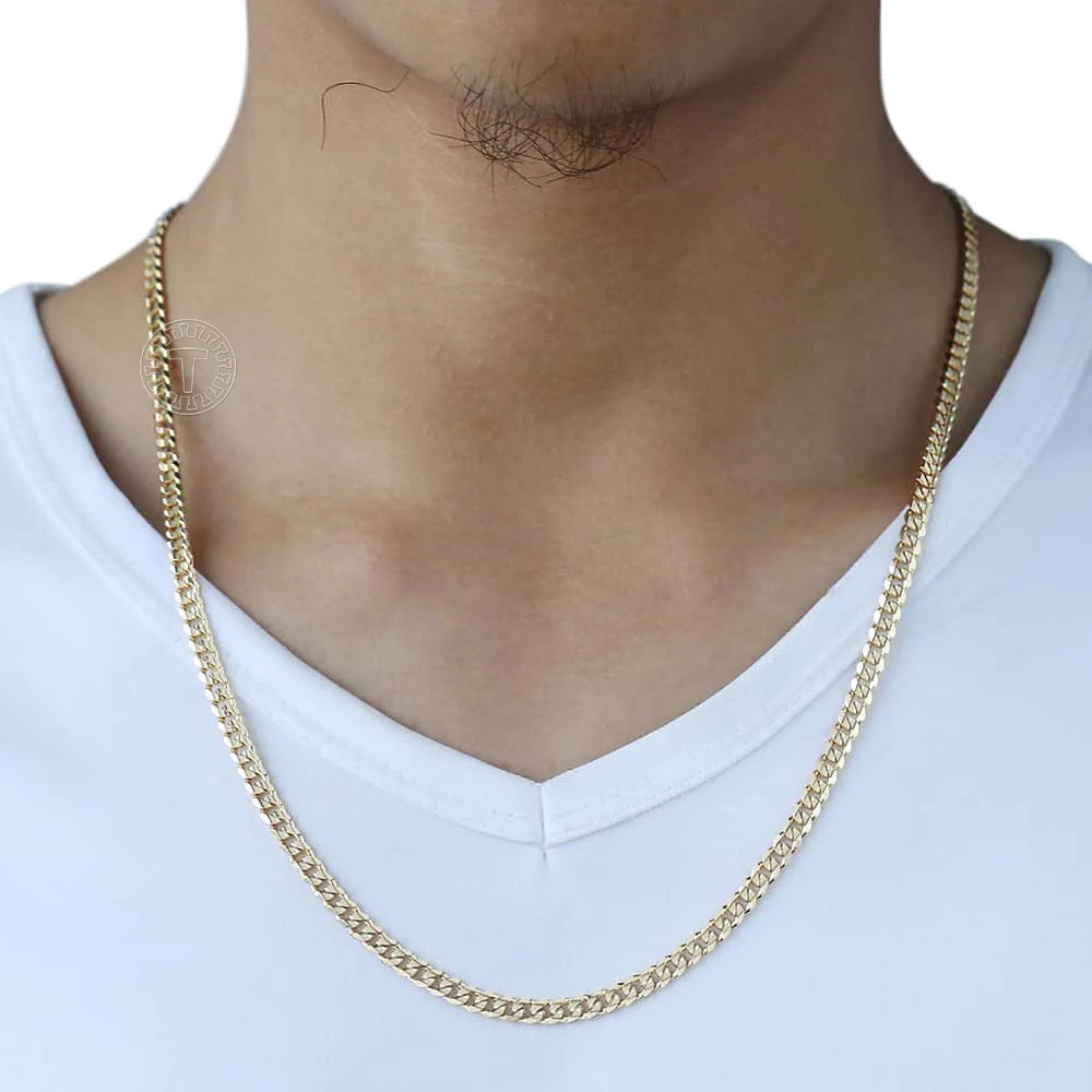 Men\'s Cuban Link Chain Necklace 4.5mm Gold Color Necklace Gift For Men Wholesale Jewelry Gifts 50cm 60cm Chain US Stock LGN438A