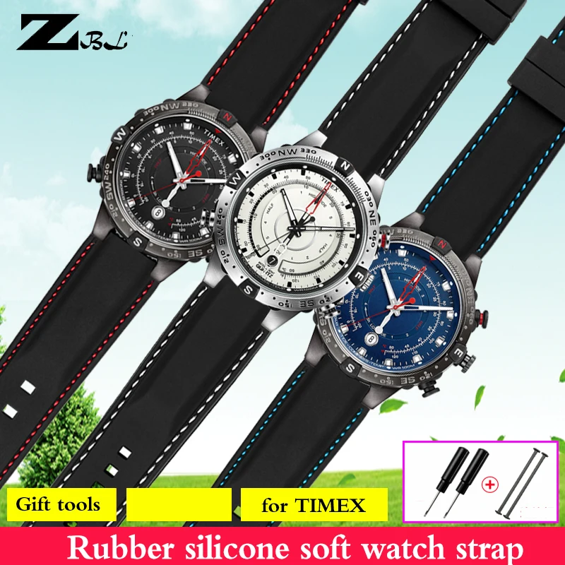 For men's Timex T2N720|T2N721|T2p141|T2n722|723|738|739 Watchband waterproof rubber Strap 24*16mm lug end with tools Screw pins