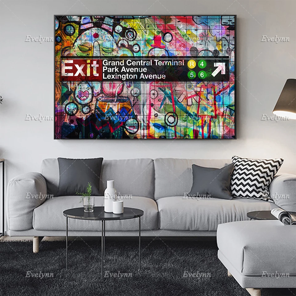 Abstract Subway Grand Central Graffiti Oil Painting Poster and Print on Canvas Hd Wall Art Modular Pictures Decor Floating Frame