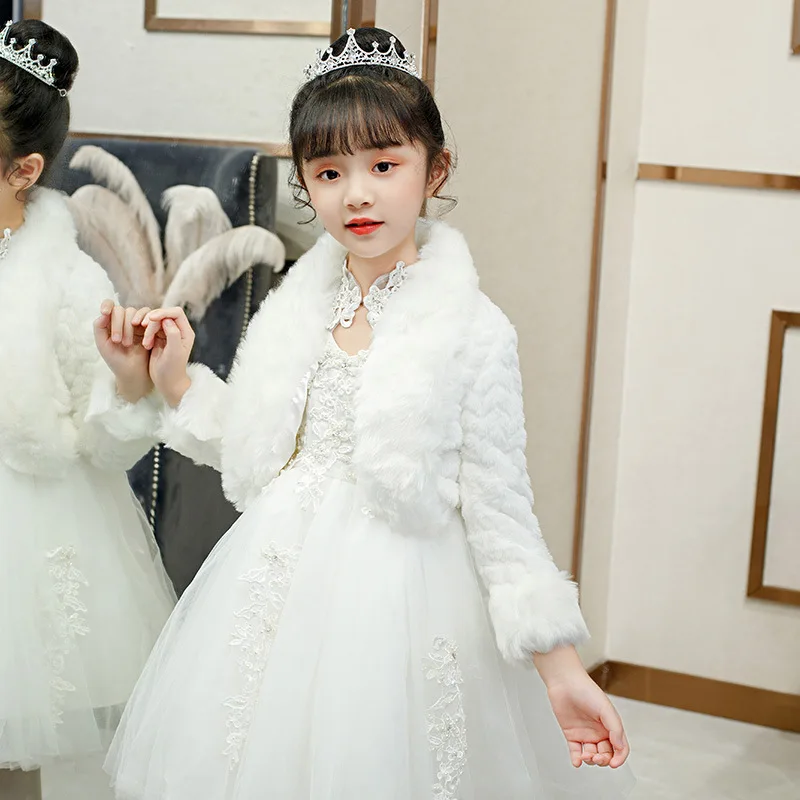 Faux Fur Bolero Kids Flower Girl Wrap Winter Coat Special Occasion Shrug Children Wedding Shawl Custom princess cape