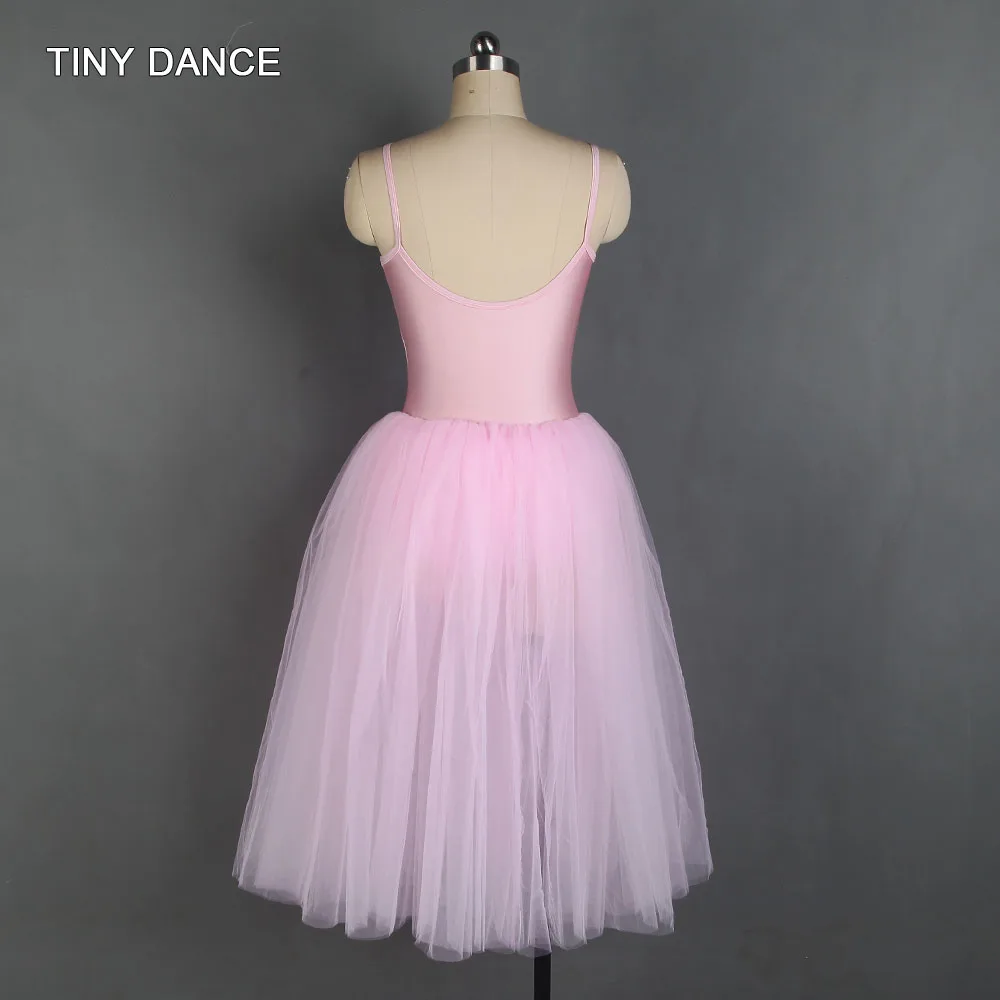 Pale Pink Long Ballet Dance Tutu Camisole Spandex Leotard Bodice with Attached Soft Tulle Romantic Tutu Dress for Grils 19508