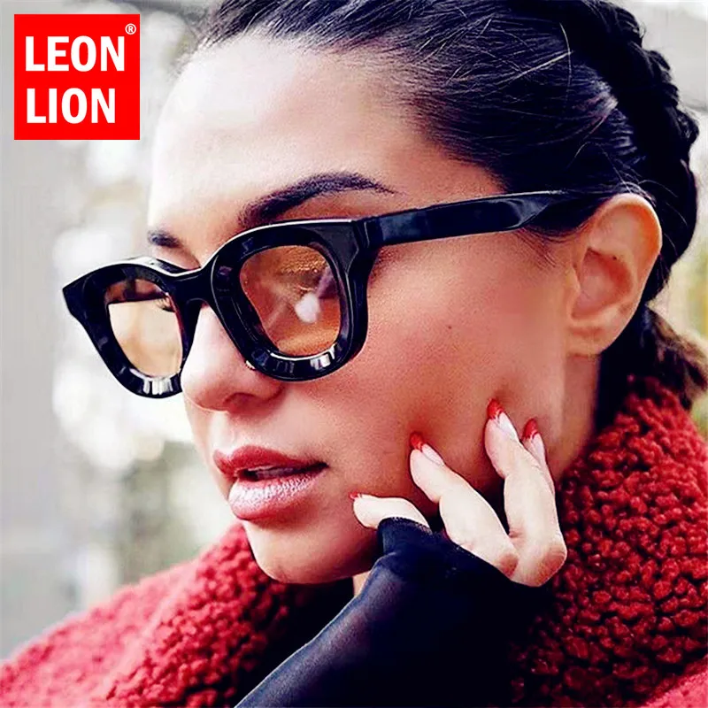 

LeonLion 2023 Square Sunglasses Women Luxury Cateye Glasses for Women/Men Small Round Eyewear Women Mirror Lentes De Sol Mujer