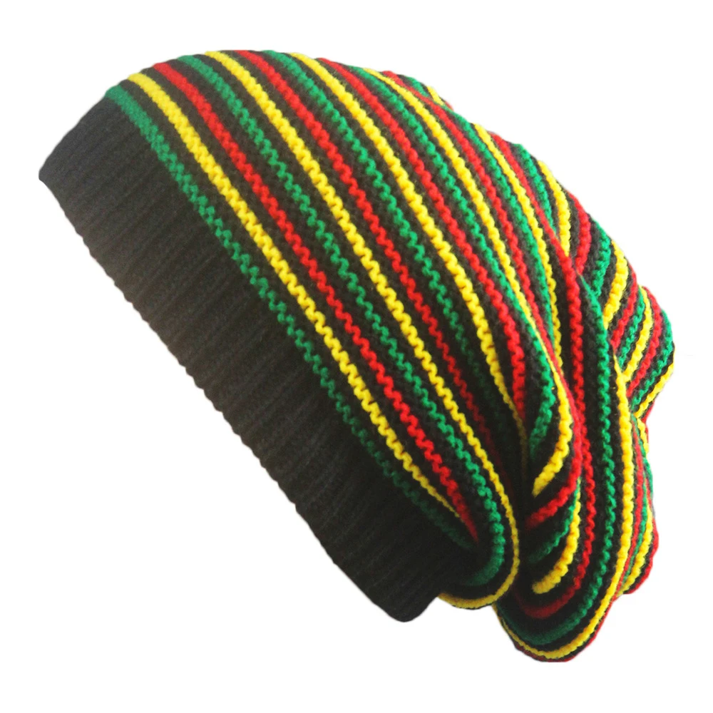 KLV-gorro holgado de algodón con estampado de Bob Marley, gorro holgado con estampado de pompón jamaiquino, con ala a rayas, para invierno