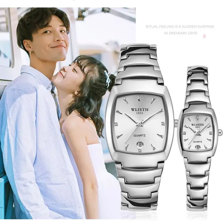 

WLISTH Fashion Calendar Couple Watch Simple Square Men's And Women Luminous Steel Band Wristwatches Send Lover Gift Clock