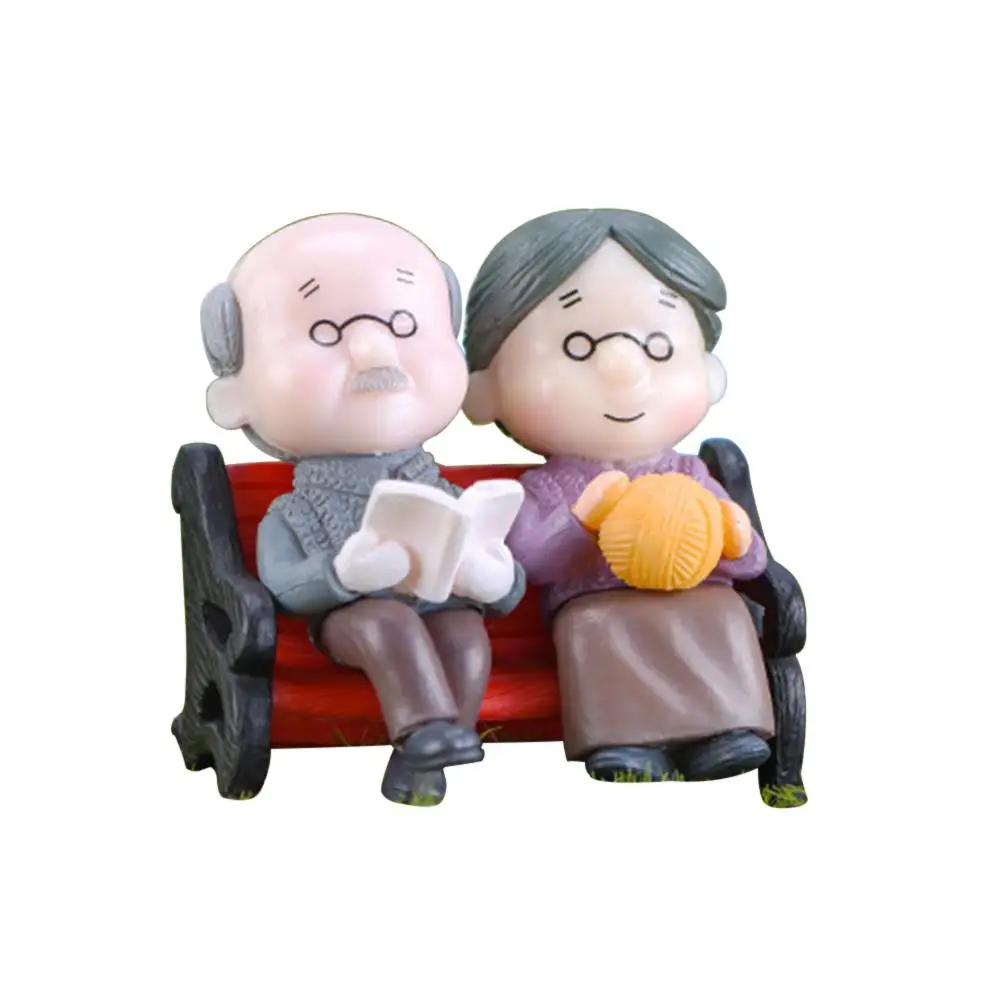 House Figurine Mini Park Bench Grandpa Grandma Model Miniature Landscape Garden Home Decor Ornament