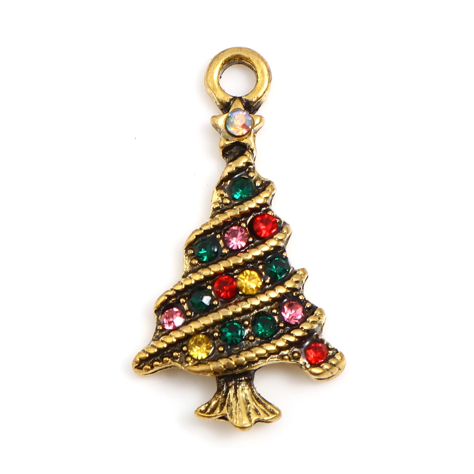 DoreenBox 5PCs Multicolor Christmas Tree Charms Pendant Jewelry Making Rhinestone Pendant Necklace DIY Pendant Earrings Findings