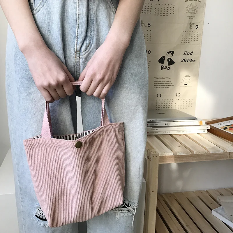 Sac à main en velours côtelé pour femmes, fourre-tout décontracté, solide, à moraillon doux, style coréen, sac à provisions simple