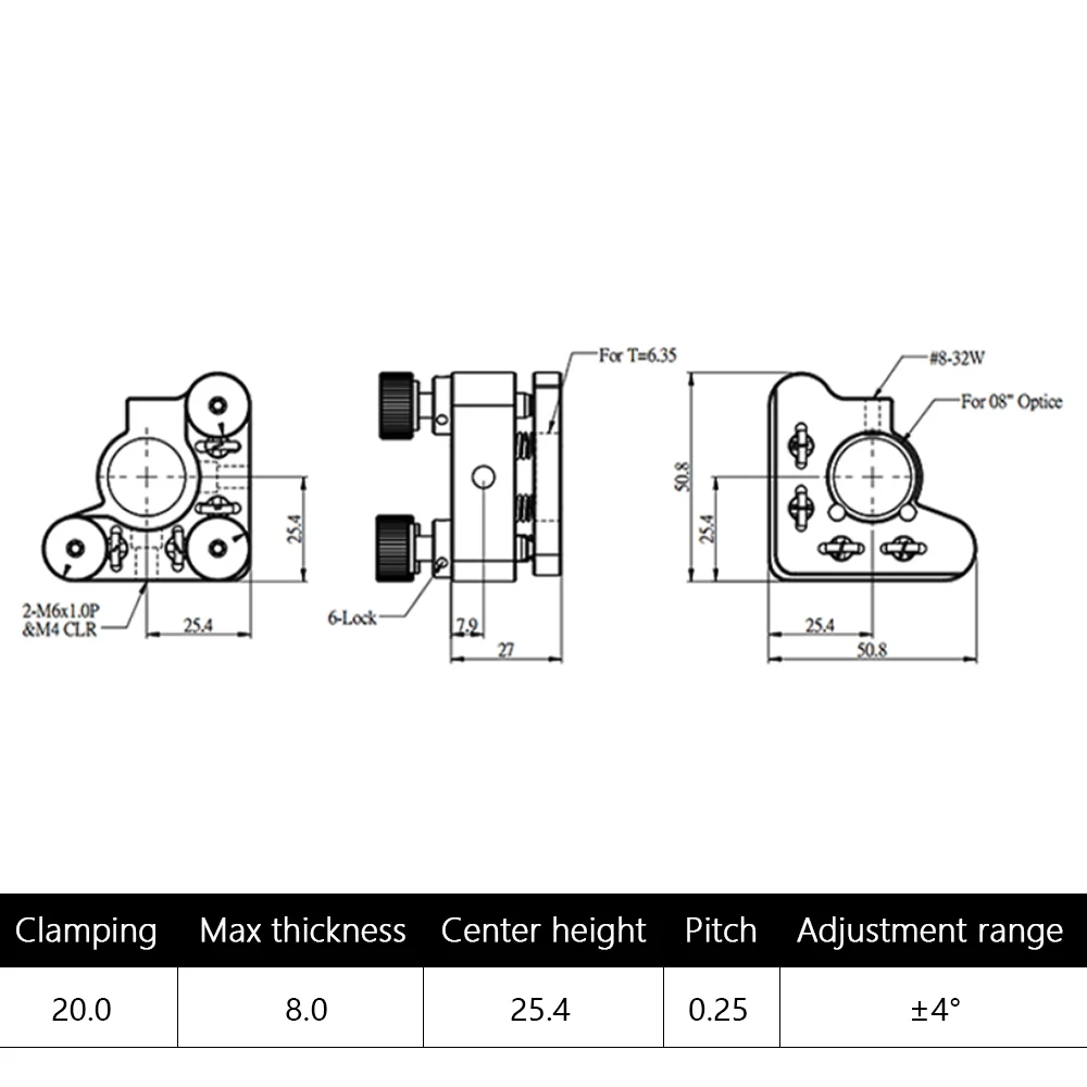 Three knob precision lens fixture Clamping D20.0mm Three axis O-frame Physical optics experiment Adjustable pitch angle