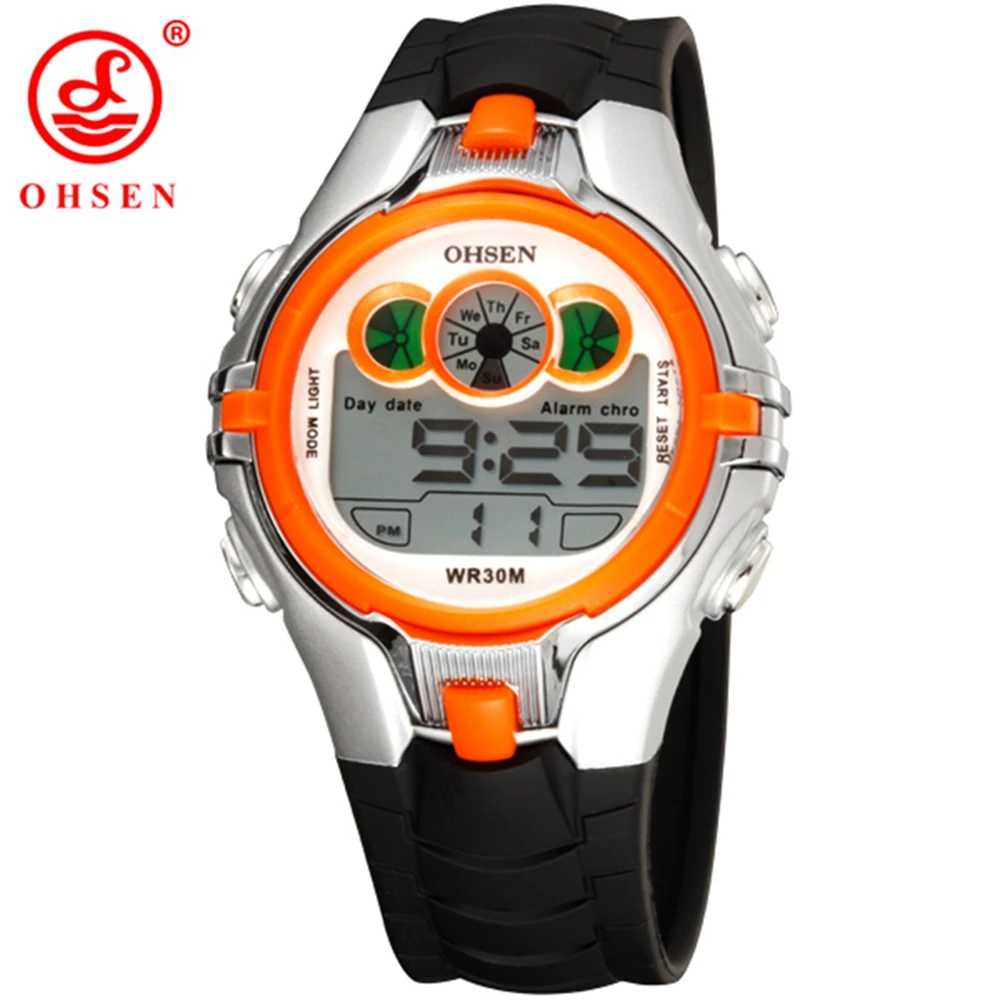 Children Kids Digital Watch Stopwatch OHSEN Clock Orange LED Electronic Sport Watches 50M Waterproof Wristwatch For Boys Girls