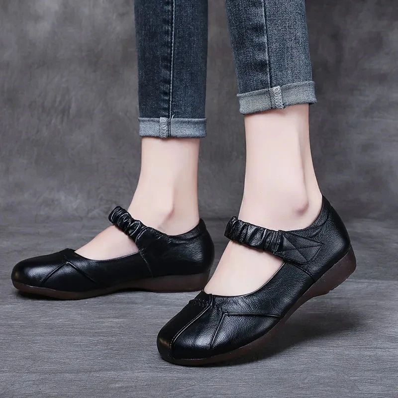 Mom comfortable autumn summer black leather shoes for women flatss oxford moccasins ballet shoes woman flat