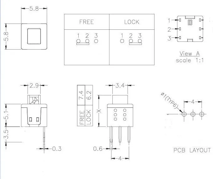 30Pcs Small mini, one open and one off, 3-pin self-locking key switch with lock, touch button switch, lock, press pass
