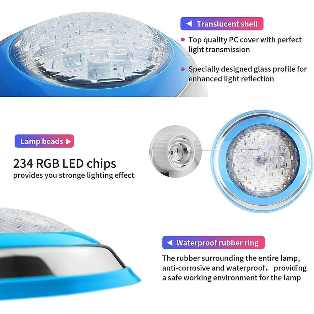 54W LED Pool Light RGB LED Light Swimming Pool Lighting Outdoor Light Removable Swimming pool Lights Underwater lamp for Pools