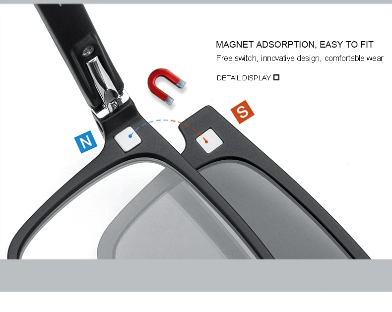 MERRYS DESIGN 5-in-1-Brillengestell mit magnetischem polarisiertem Clip für Herren und Damen, TR90-Brillengestell, quadratische Brillen S2149 – Detail 4