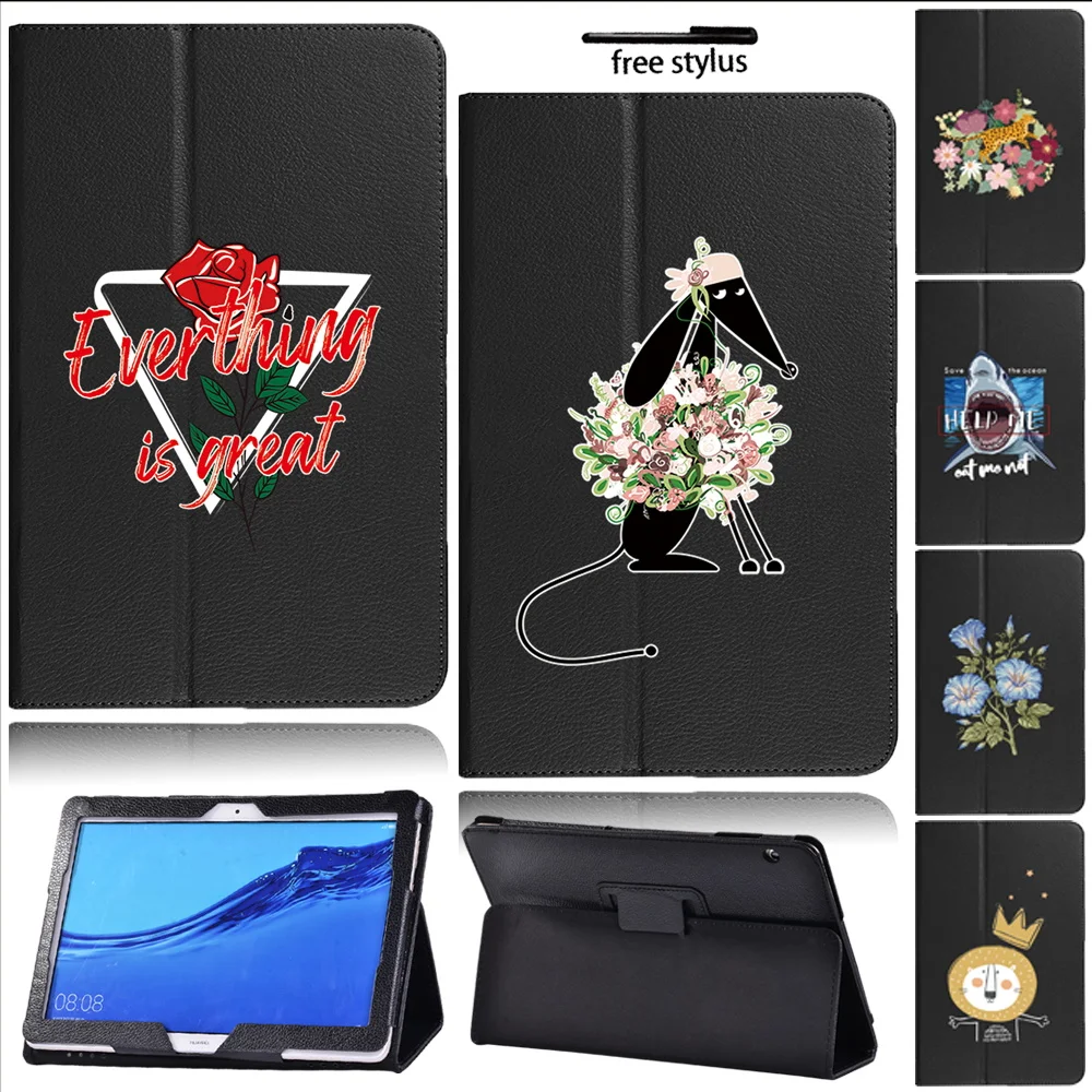 

For Huawei Mediapad T5 10 10.1inch Dust-proof Folding Back Support for T5 10 10.1 AGS2-W09/W19/L03/L09 Tablet Case Cover+Stylus