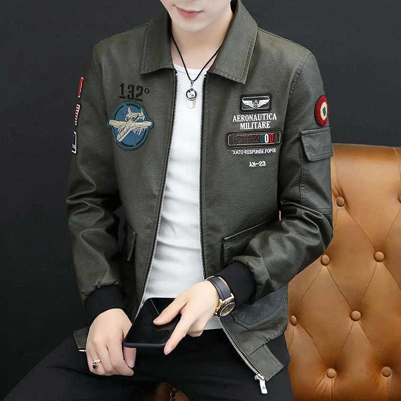 2020 New Men Leather Jacket  Appliques Motorcycle Military for Boy Temperamental Coat Make You More Charm Good Quality Hot LY258