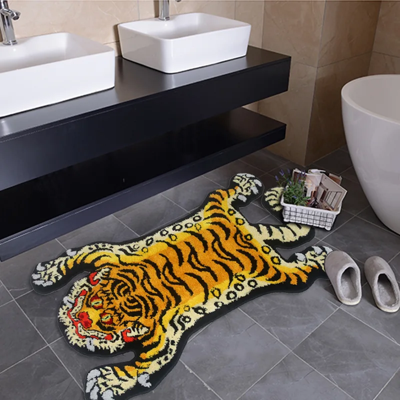 3D Tiger Rug Soft Animal Shape Tufting Carpet Children Room Plush Floor Mat Bathroom Non-slip Absorbent Bath Mat Bedside Carpet