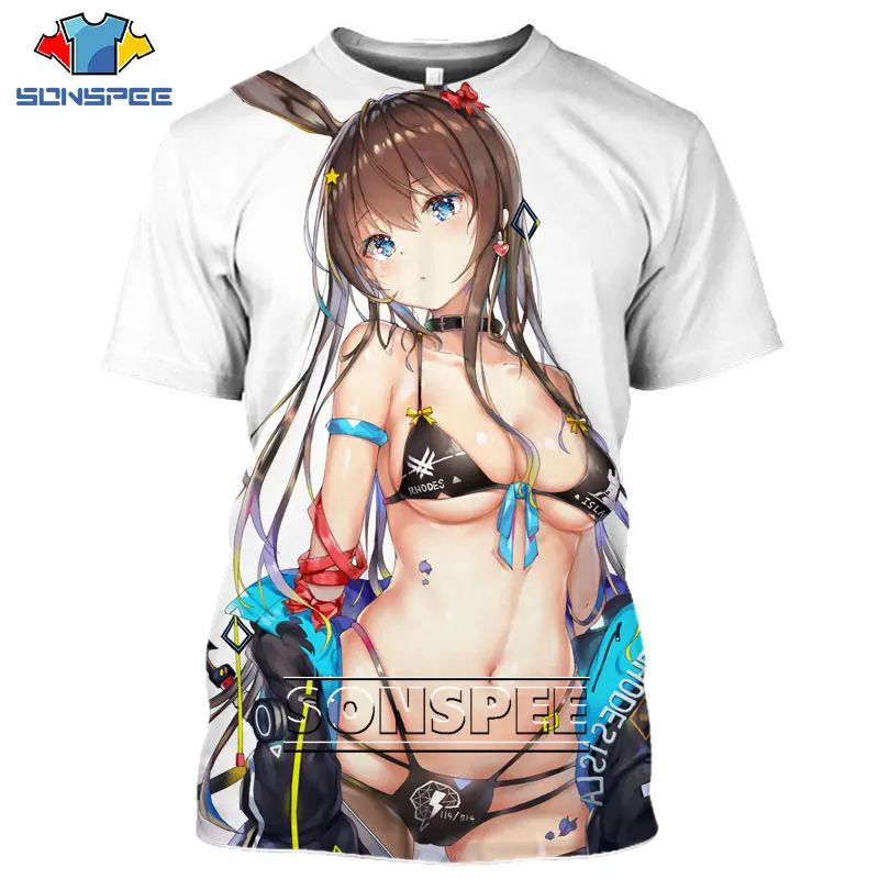 SONSPEE Anime Arknights 3d Print Game T-shirt Streetwear Men Women T-shirt Fashion Sandy Beach Harajuku Summer Homme Tshirt