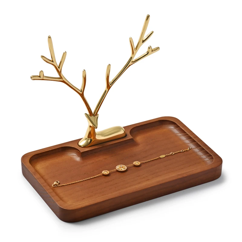Solid wood metal deer home storage jewelry tray porch key jewelry storage rack ring earrings bracelet storage tray