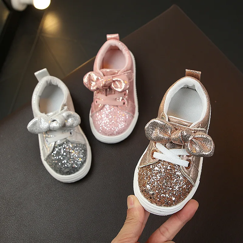 Scarpe per bambini scarpe per ragazze Sneakers bambini scarpe per bambina Sneakers Casual piatte per bambini strass con paillettes con fiocco dolce