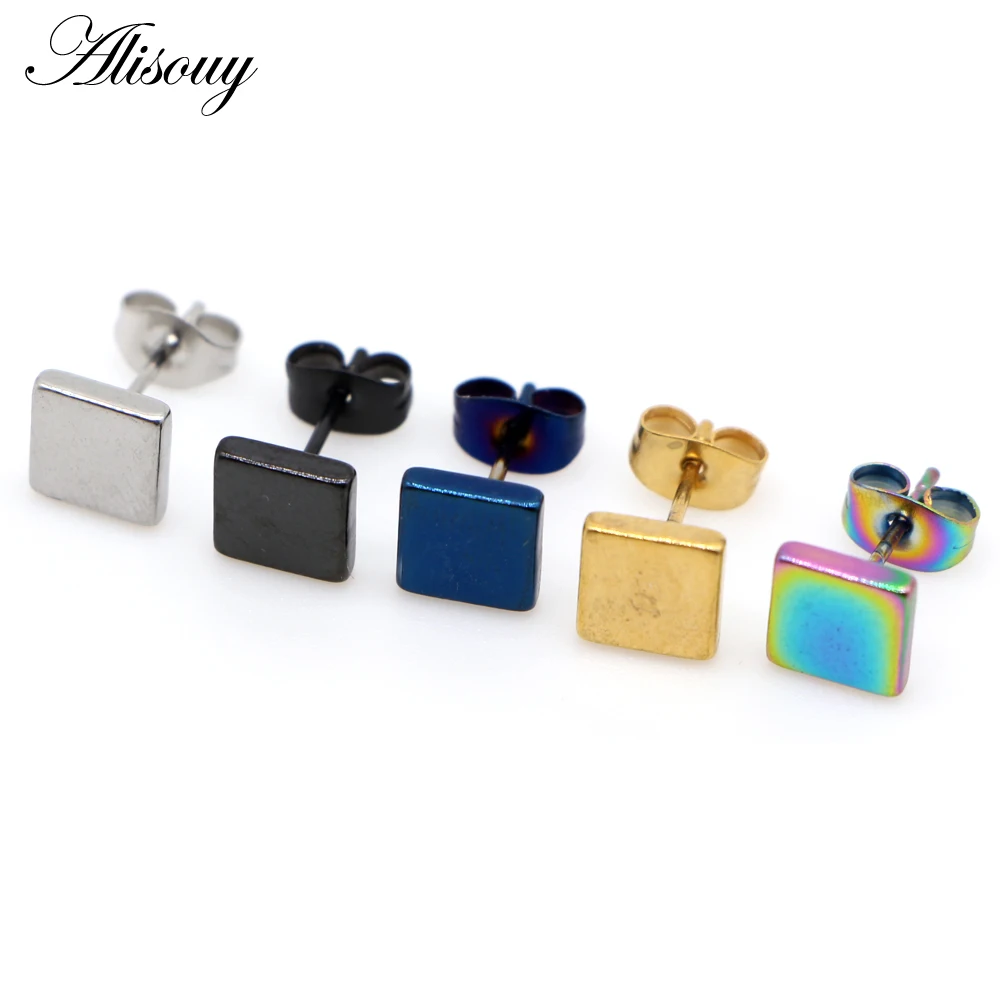 Alisouy 2pcs Unisex Women Men Triangle Square Hexagon stainless Steel Earrings Anti allergy Piercing Ear Stud fashion Jewelry