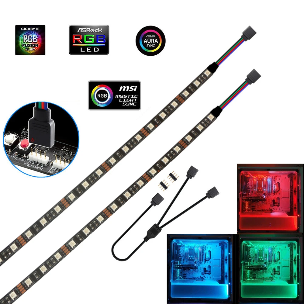 DC12V RGB 4pin LED Headers LED Strip Light ADD_Header 5050 SMD PC Case Decor,RGB Motherboard Control Panel Change Colors