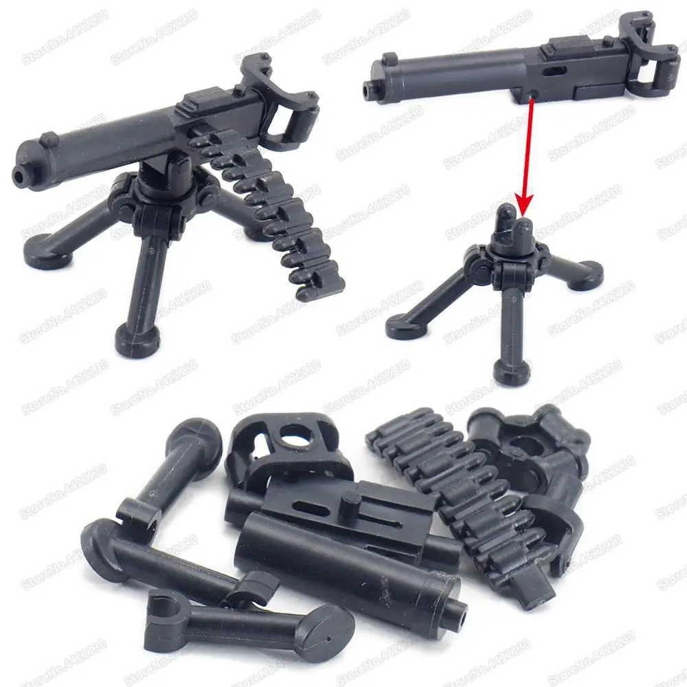 Military Figures Maxine Heavy Machine Gun Weapons Building Block Equipment Diy WW2 Army Battlefield Model Moc Christmas Gift Toy