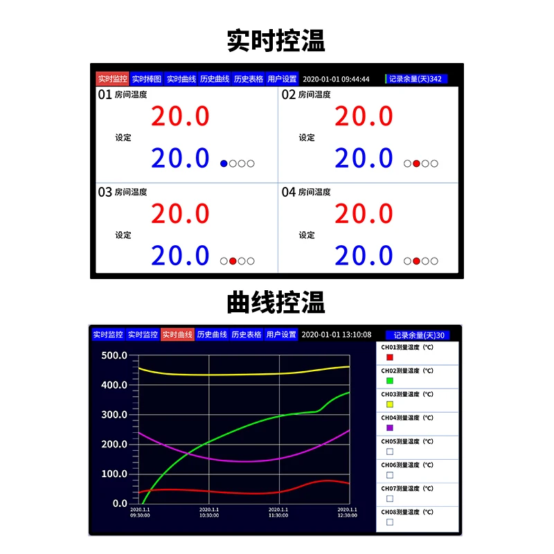 5 3 4 6 8 9 10 12 16 32 24 way Multi-channel paperless recorder temperature recorder pressure