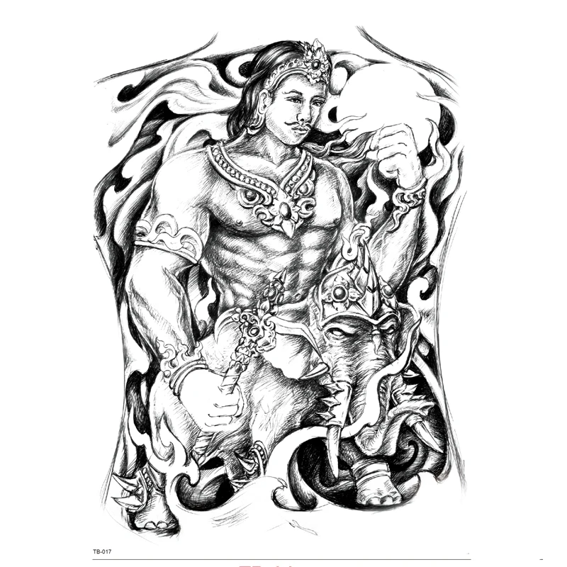 Elephant Warrior General Temporary Tattoo Sticker Fake Tattoo Large Tattoo Full Back Commander Waterproof  Temporary Tatoo